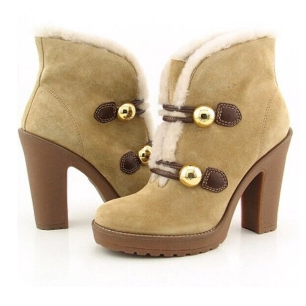 Coach Lenora Tan Suede w/ Shearling Ankle Boots -6M